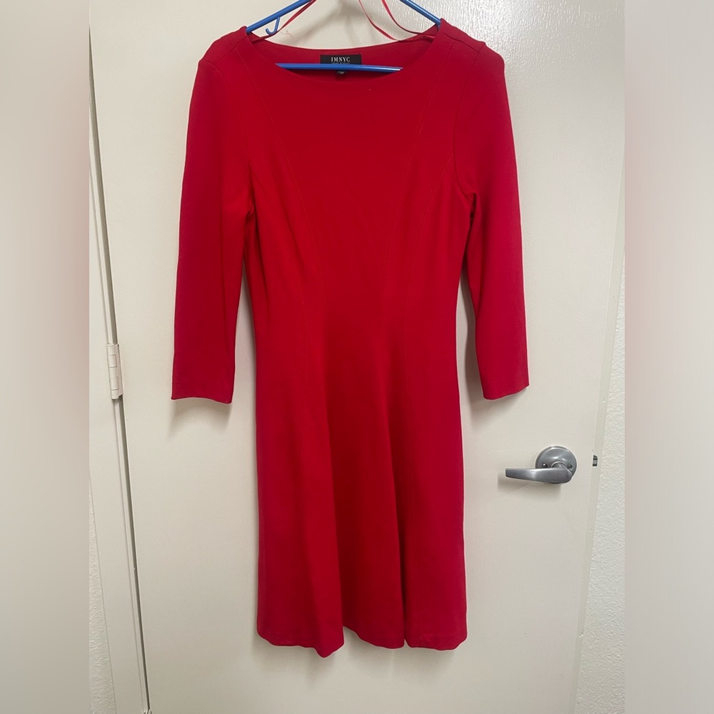 Isaac Mizrahi NYC Career Dress S/P Solid Red Stretch Elbow Sleeves with Lining